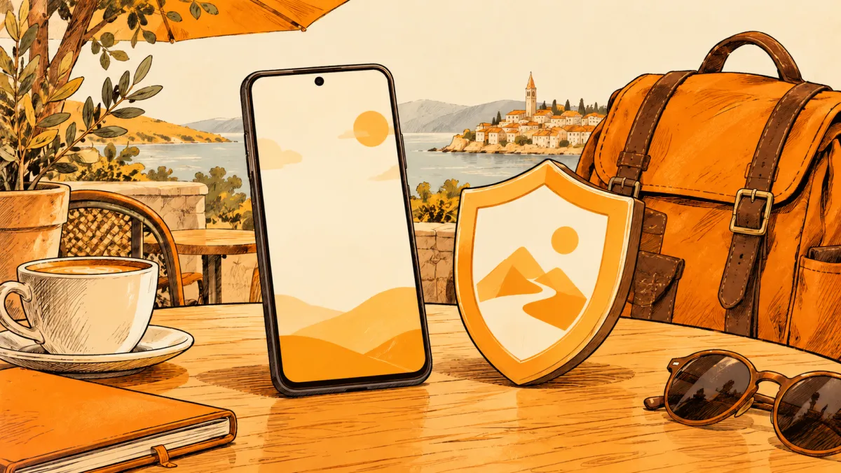 A phone and shield on a desk