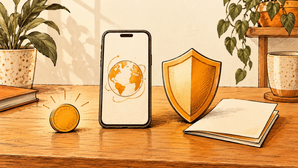 A phone and shield on a desk
