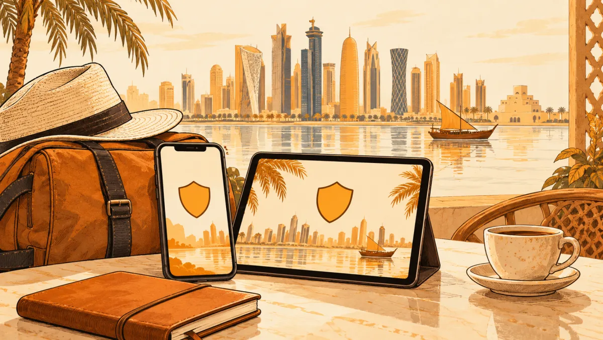 A phone and tablet beside a shield
