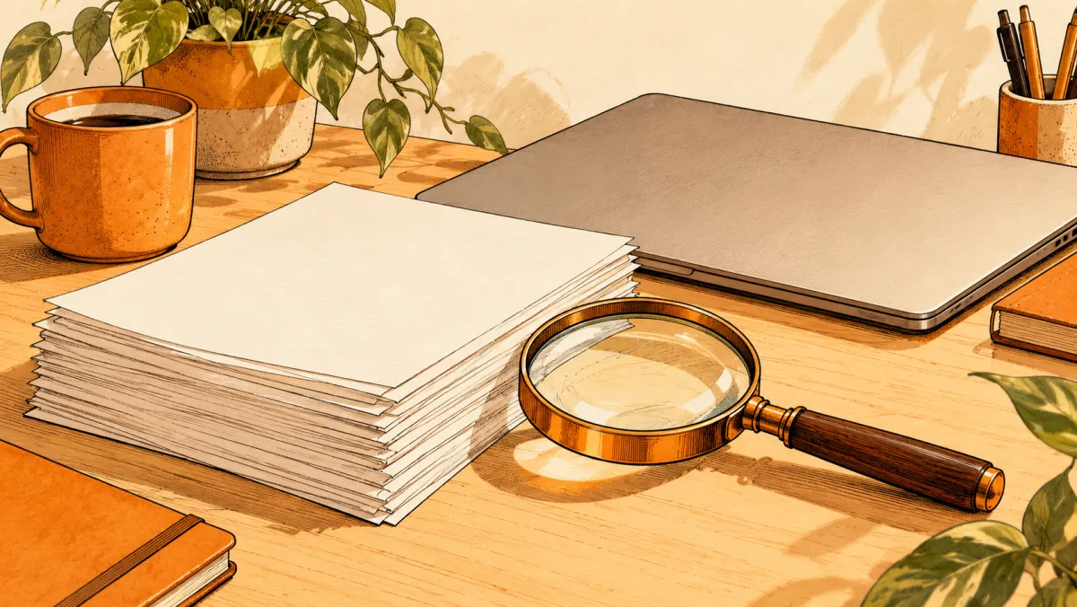 Papers and a magnifying glass