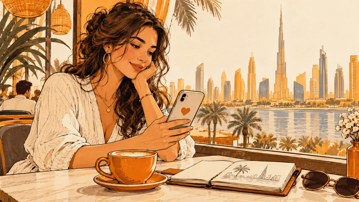 A person using a phone in a Dubai café
