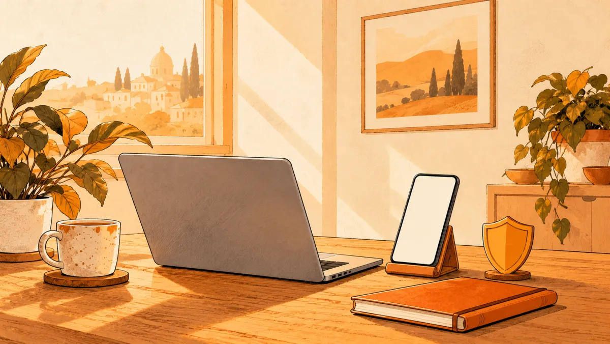 A laptop and phone on a table