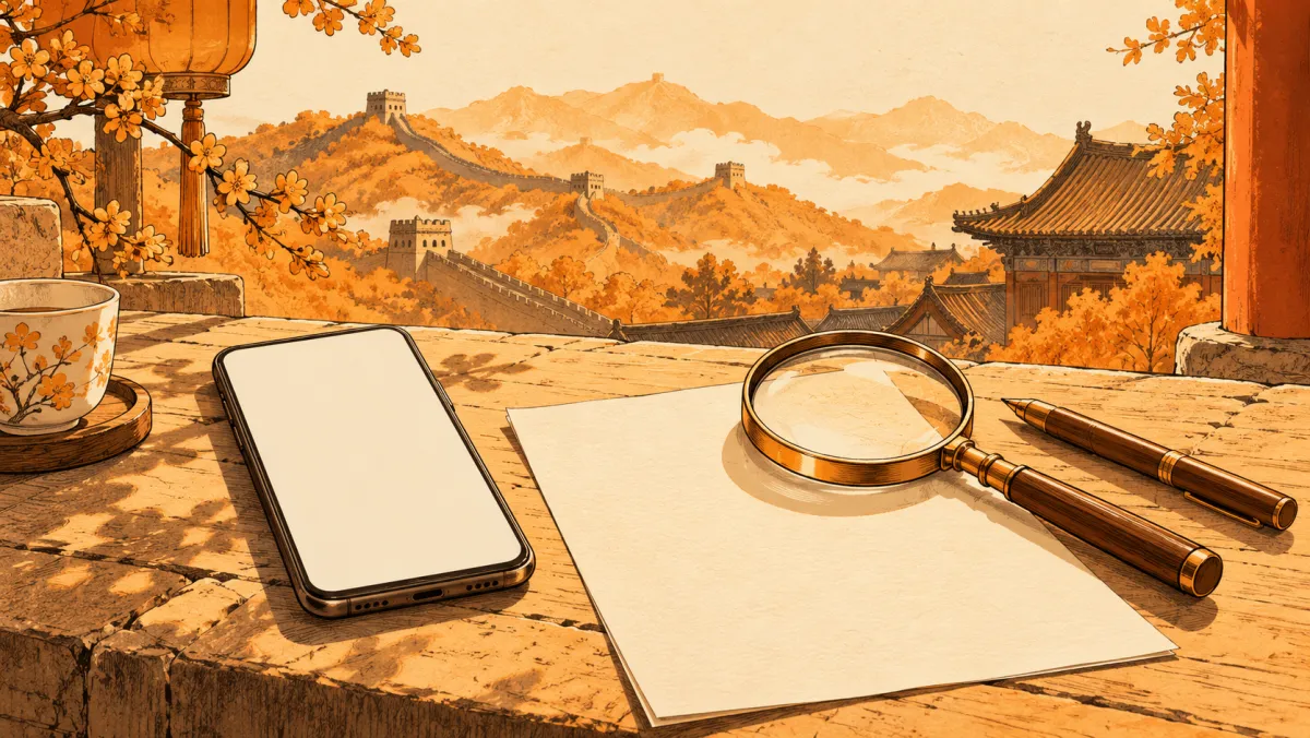 هاتف وعدسة مكبرة على طاولة