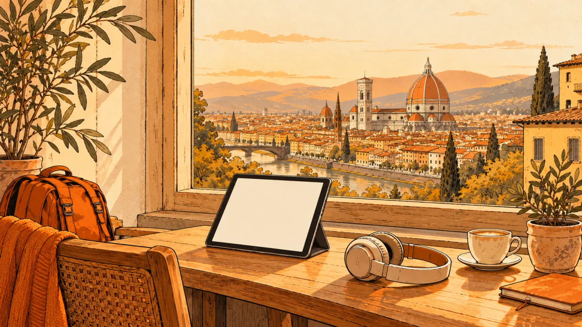 A tablet and headphones