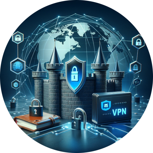 Visualizing the concept of exceptional security and privacy of a VPN service. Include a strong, impenetrable fortress symbolizing military-grade encryption.