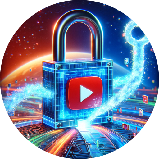 Illustrating the concept of unblocking YouTube. Showing a digital lock with the YouTube logo being unlocked, set against a vibrant digital landscape, symbolizing the overcoming of restrictions to access online video content.